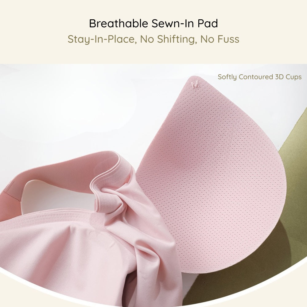 Close up to breathable sewn in bra pad of Lace-Illusion Soft Mesh Wireless Bra
