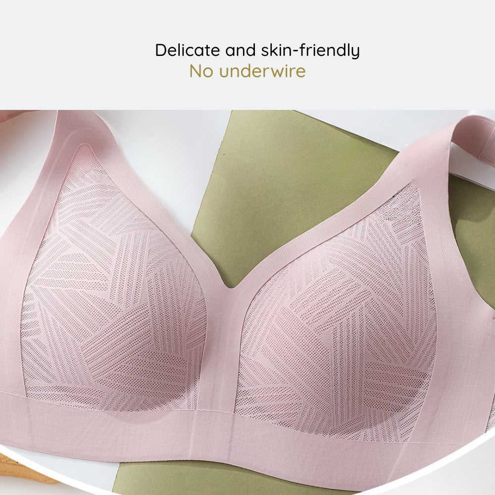 Skin friendly Lilac Pink Lace-Illusion Soft Mesh Wireless Bra with no underwire 