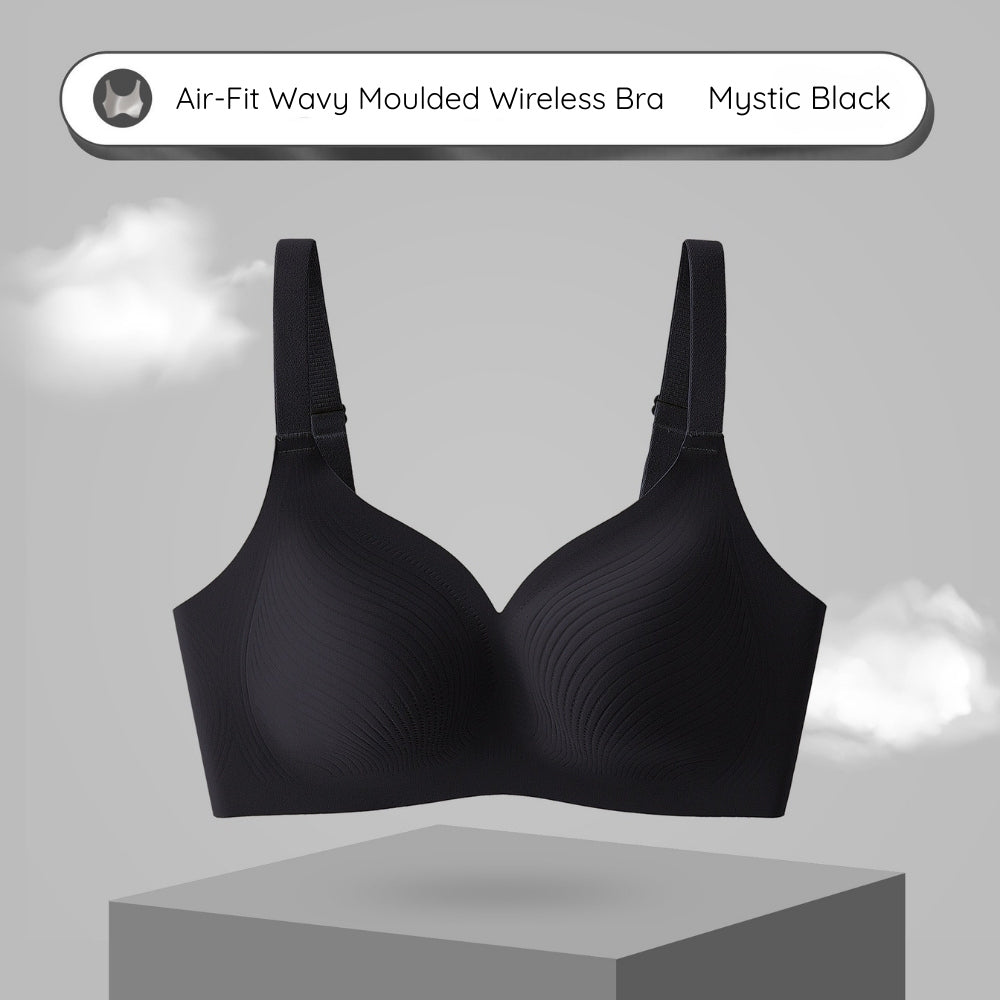 Mystic black Air-Fit Wavy Moulded Wireless Bra with seamless cups and supportive wire-free construction. Minimiser for Big Bust.