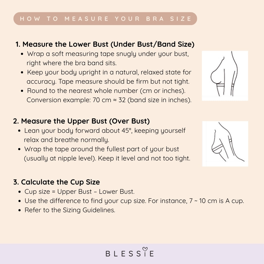 Instructions on how to measure blessie bra size with illustrations - Lace-Illusion Soft Mesh Wireless Bra