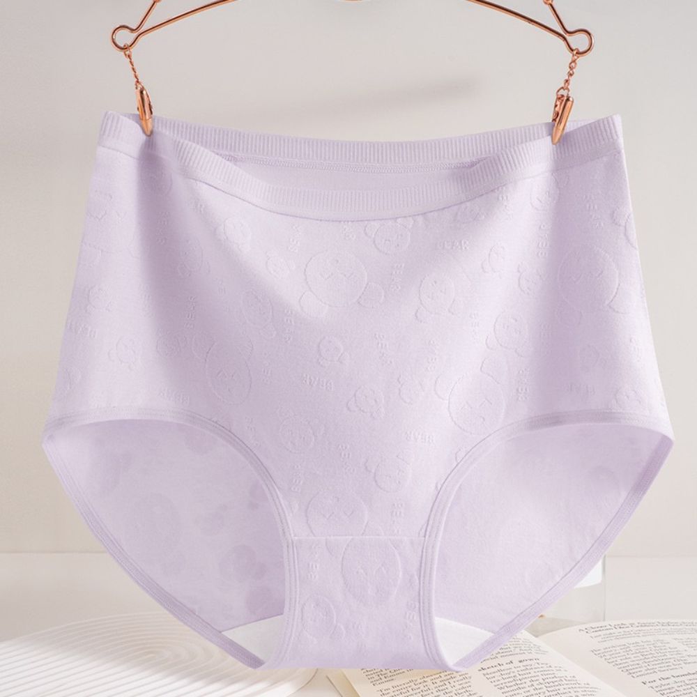Embossed Bear High Waist Briefs in purple, women's underwear hanging on a hanger
